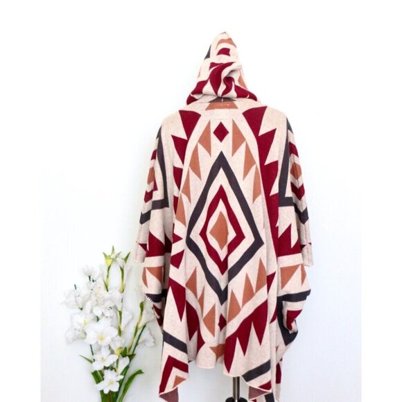 NEW! Billabong Boho Aztec Enchanted Ways Hooded Open Front Sweater Poncho SZ S - Picture 6 of 8